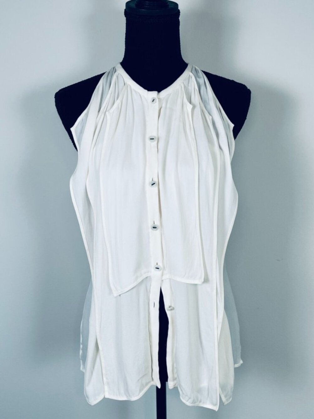 VIONNET White 100% silk layered blouse, Made in Italy